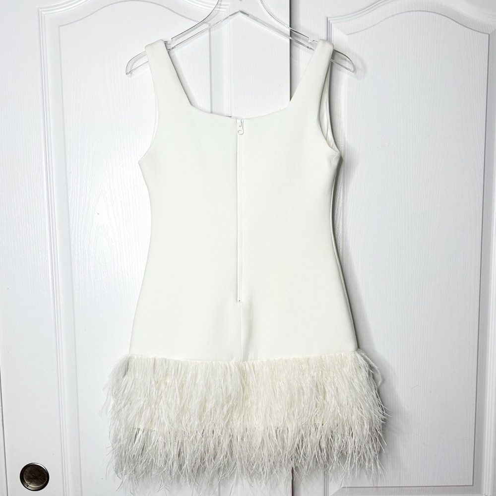 Cynthia Rowley Cream Square-Neck Mini Dress with Feather Hem - Picture 5 of 10